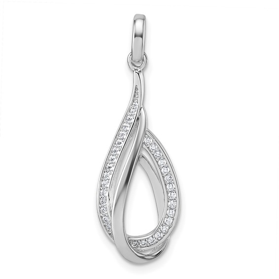 Sterling Silver Rhodium-plated CZ Polished Tear Drop Swirl Pendant