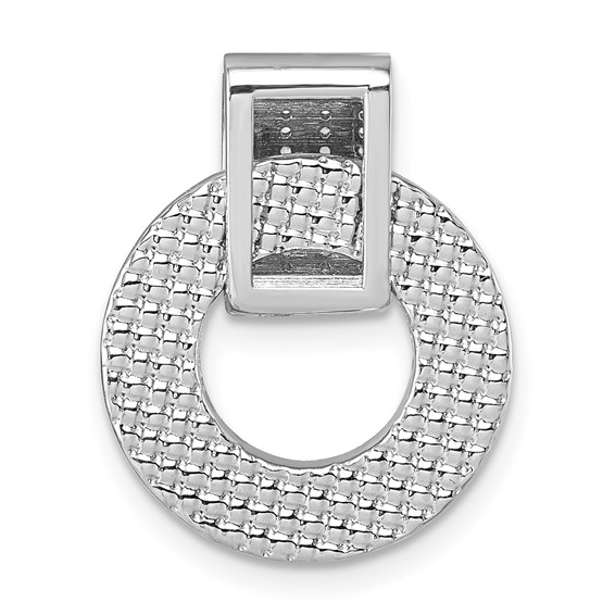 Sterling Silver Rhodium-plated CZ Polished Textured Moveable and Reversible Circle Doorknocker Pendant