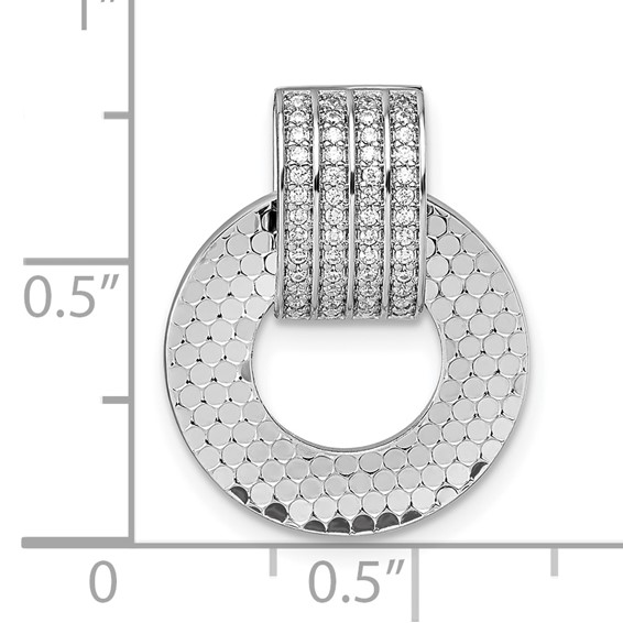 Sterling Silver Rhodium-plated CZ Polished Textured Moveable and Reversible Circle Doorknocker Pendant
