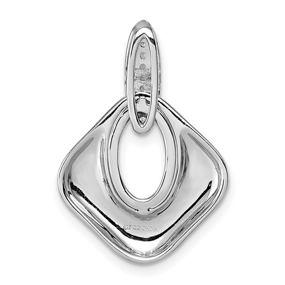 Sterling Silver Rhodium-plated CZ Polished Textured Doorknocker Pendant