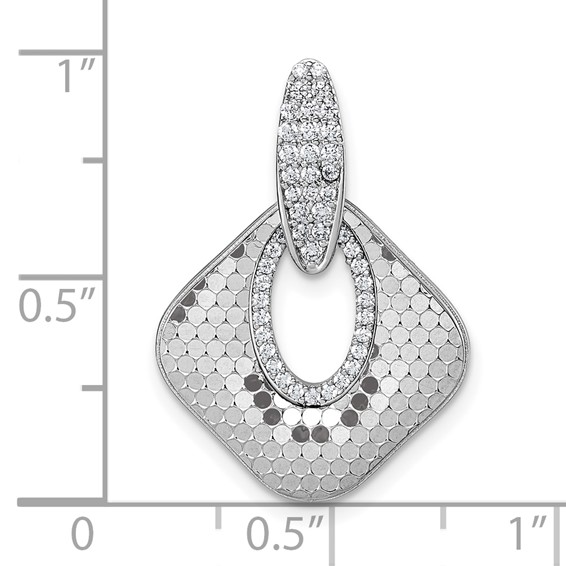 Sterling Silver Rhodium-plated CZ Polished Textured Doorknocker Pendant