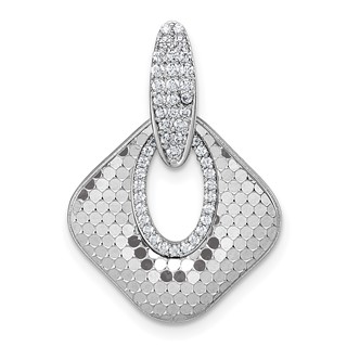 Sterling Silver Rhodium-plated CZ Polished Textured Doorknocker Pendant