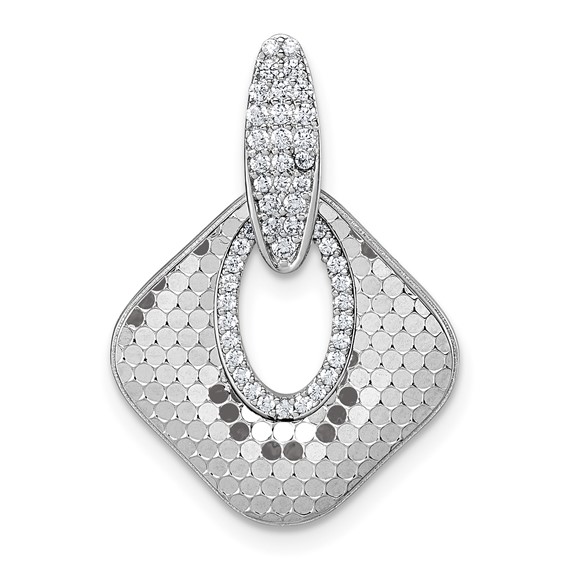 Sterling Silver Rhodium-plated CZ Polished Textured Doorknocker Pendant