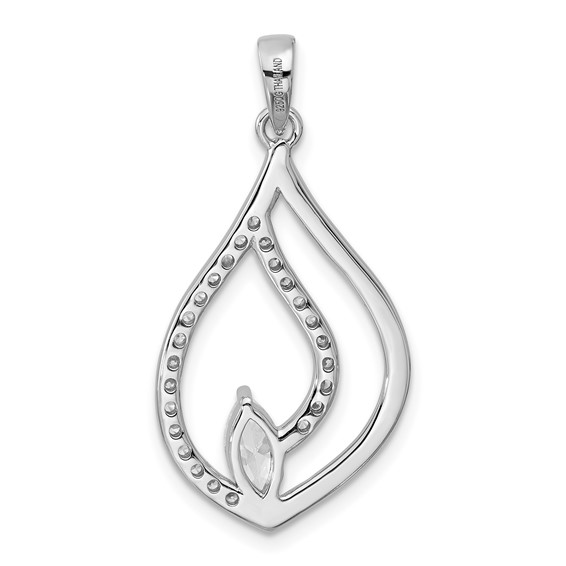 Sterling Silver Rhodium-plated Marquise CZ Polished Teardrop Pendant