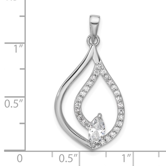 Sterling Silver Rhodium-plated Marquise CZ Polished Teardrop Pendant