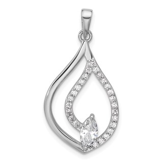 Sterling Silver Rhodium-plated Marquise CZ Polished Teardrop Pendant