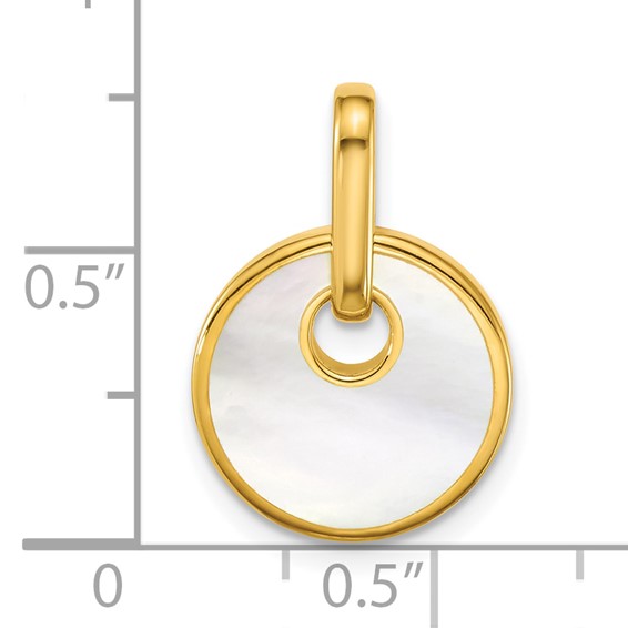 Sterling Silver Gold-plated Polished Mother of Pearl Circle Drop Pendant