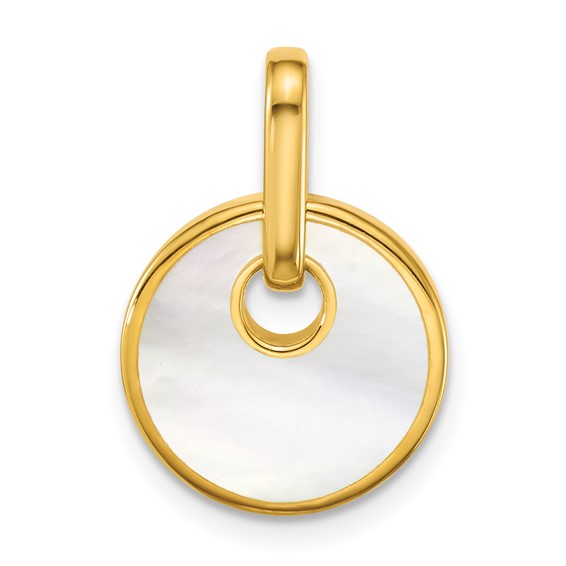 Sterling Silver Gold-plated Polished Mother of Pearl Circle Drop Pendant