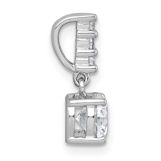 Sterling Silver Rhodium-plated Polished Round CZ Dangling Chain Slide Pendant