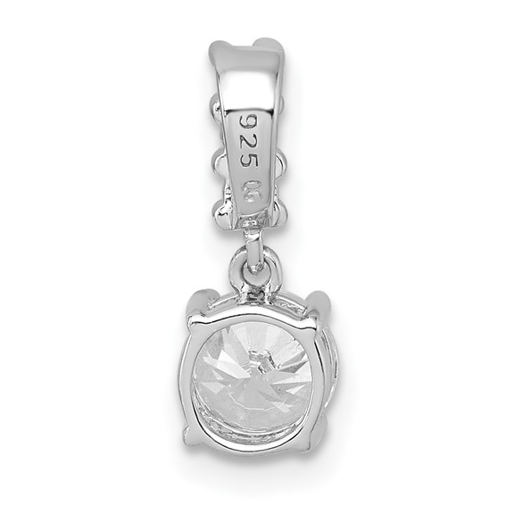 Sterling Silver Rhodium-plated Polished Round CZ Dangling Chain Slide Pendant