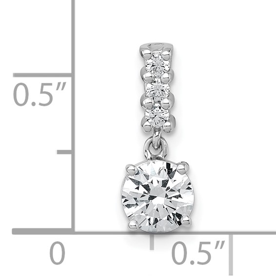 Sterling Silver Rhodium-plated Polished Round CZ Dangling Chain Slide Pendant