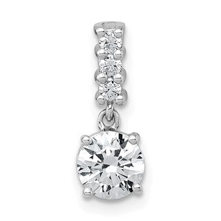 Sterling Silver Rhodium-plated Polished Round CZ Dangling Chain Slide Pendant