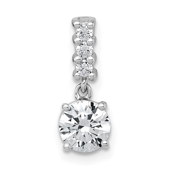 Sterling Silver Rhodium-plated Polished Round CZ Dangling Chain Slide Pendant