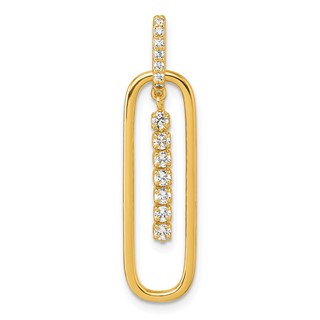 Sterling Silver Gold-tone with White CZ Oblong Dangle Pendant