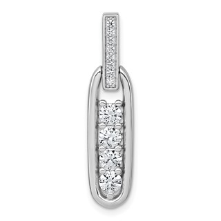 Sterling Silver Rhodium-plated Polished CZ Elongated Oval Pendant