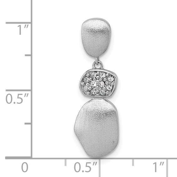 Sterling Silver Rhodium-plated Brushed and Polished Crystal Chain Slide Pendant