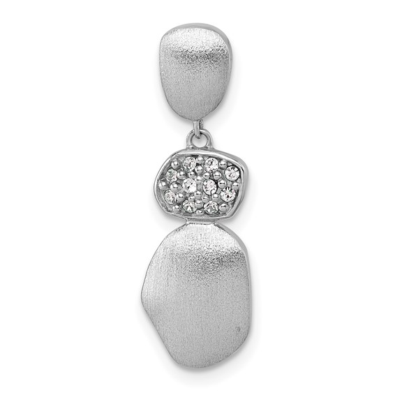 Sterling Silver Rhodium-plated Brushed and Polished Crystal Chain Slide Pendant