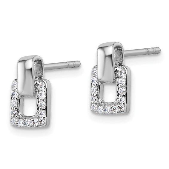 Sterling Silver Rhodium-plated Polished CZ Square Post Earrings