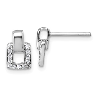 Sterling Silver Rhodium-plated Polished CZ Square Post Earrings