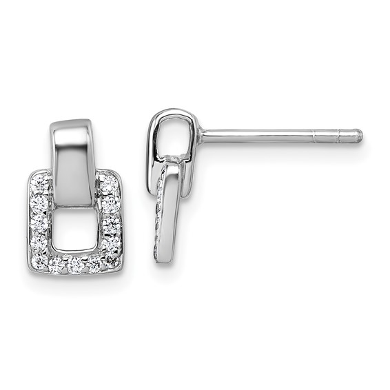 Sterling Silver Rhodium-plated Polished CZ Square Post Earrings