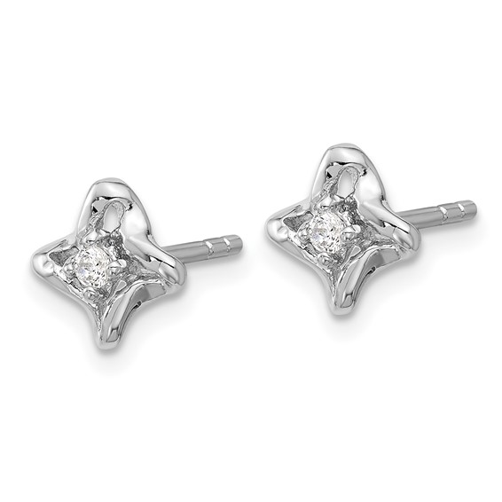 Sterling Silver Rhodium-plated Polished CZ Twisted Post Earrings