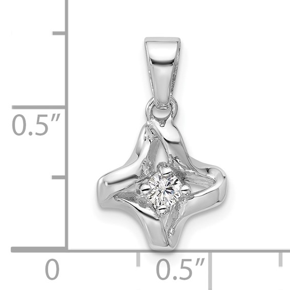Sterling Silver Rhodium-plated Polished CZ Twisted Pendant