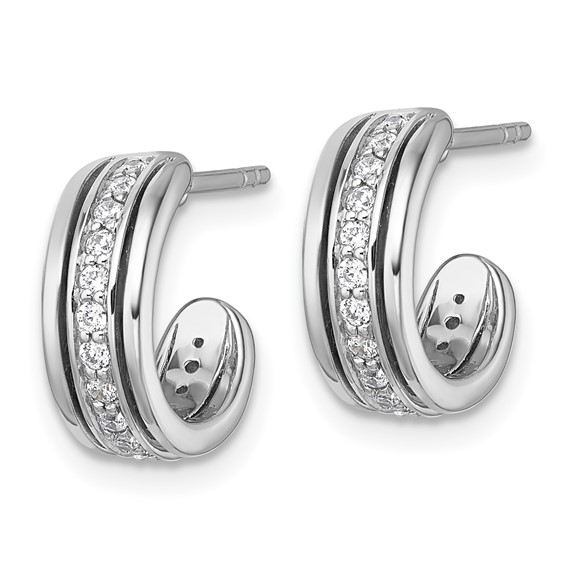 Sterling Silver Rhodium-plated Polished White CZ J-Hoop Post Earrings