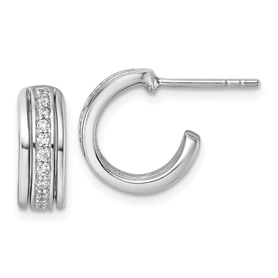 Sterling Silver Rhodium-plated Polished White CZ J-Hoop Post Earrings