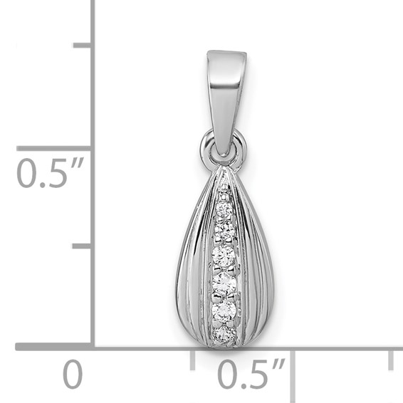 Sterling Silver Rhodium-plated Polished and Grooved White CZ Tear Drop Pendant