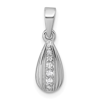 Sterling Silver Rhodium-plated Polished and Grooved White CZ Tear Drop Pendant