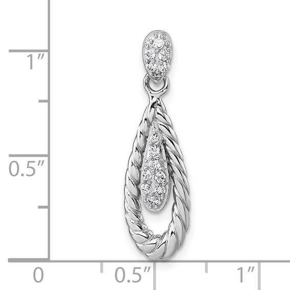 Sterling Silver Rhodium-plated Polished CZ Twisted Teardrop Pendant