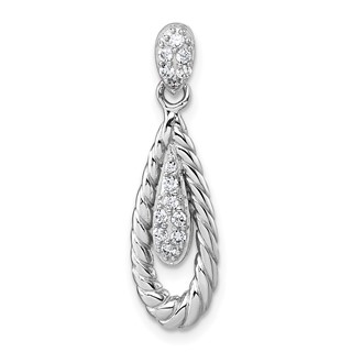 Sterling Silver Rhodium-plated Polished CZ Twisted Teardrop Pendant