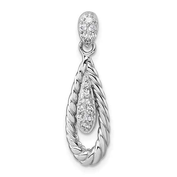 Sterling Silver Rhodium-plated Polished CZ Twisted Teardrop Pendant