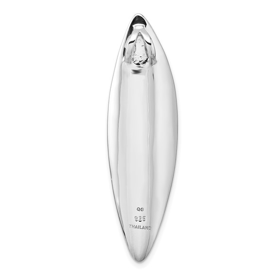 Sterling Silver Rhodium-plated Polished and Brushed Fancy Concave Oval Chain Slide Pendant