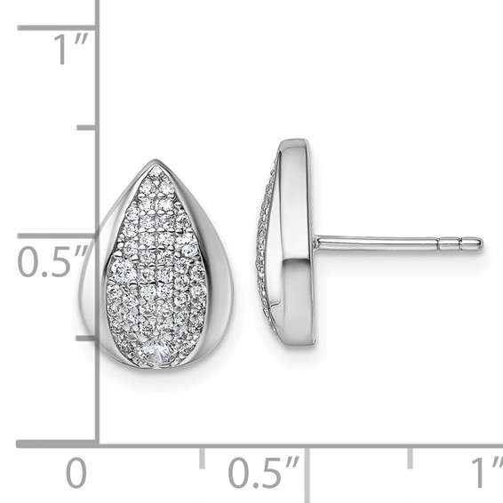 Sterling Silver Rhodium-plated Pave CZ Teardrop Post Earrings