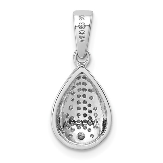 Sterling Silver Rhodium-plated Pave CZ Teardrop Pendant