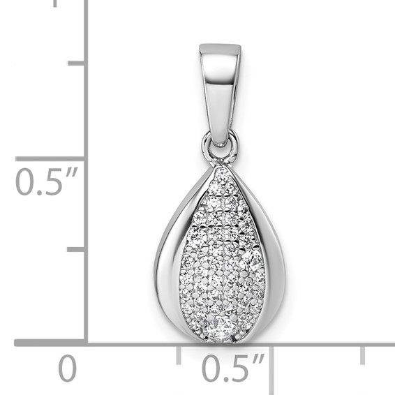 Sterling Silver Rhodium-plated Pave CZ Teardrop Pendant