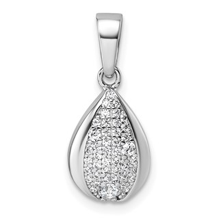Sterling Silver Rhodium-plated Pave CZ Teardrop Pendant