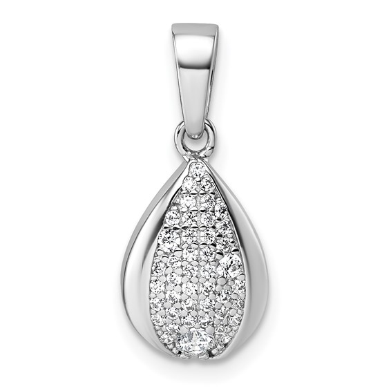 Sterling Silver Rhodium-plated Pave CZ Teardrop Pendant