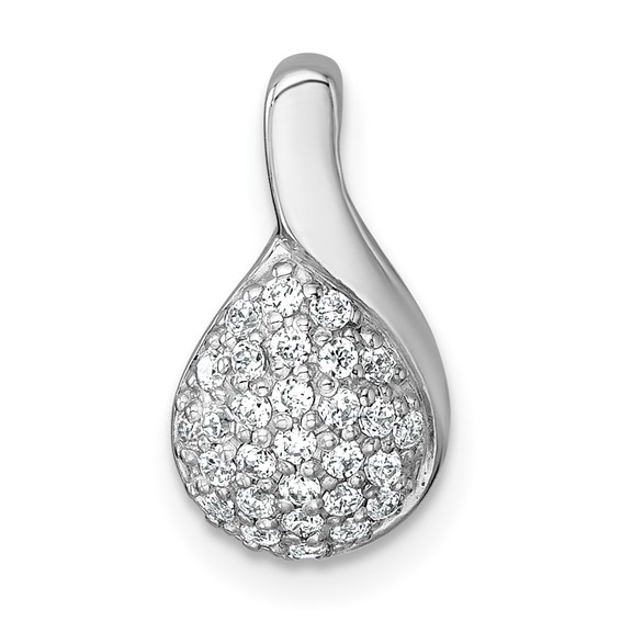 Sterling Silver Rhodium-plated Polished Fancy Teardrop CZ Chain Slide Pendant