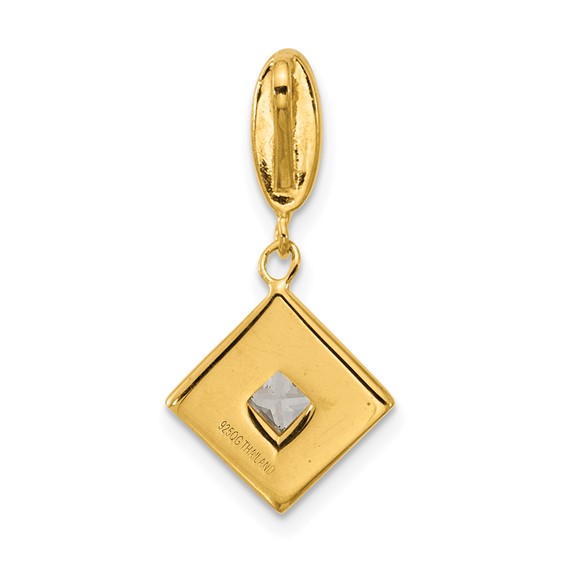 Sterling Silver Gold-plated CZ and Black Enameled Pendant