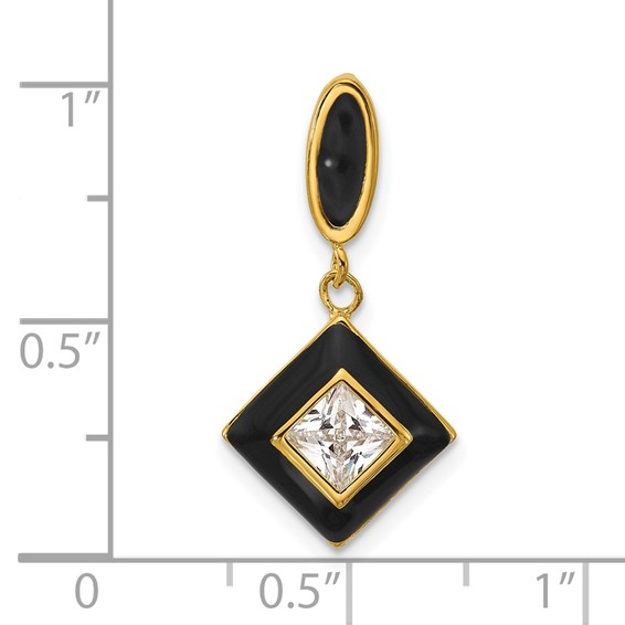 Sterling Silver Gold-plated CZ and Black Enameled Pendant
