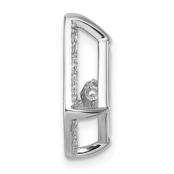 Sterling Silver Rhodium-plated Vibrant Moving CZ with Light Purple Enamel Kite-shape Chain Slide Pendant