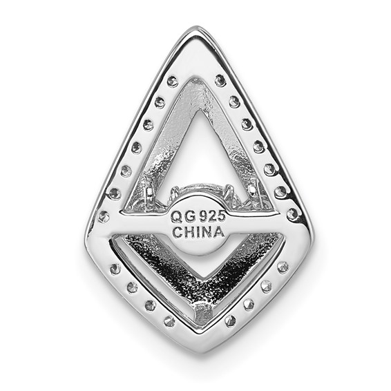 Sterling Silver Rhodium-plated Vibrant Moving CZ with Light Purple Enamel Kite-shape Chain Slide Pendant