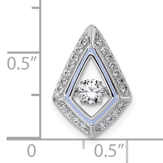 Sterling Silver Rhodium-plated Vibrant Moving CZ with Light Purple Enamel Kite-shape Chain Slide Pendant