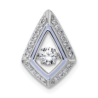 Sterling Silver Rhodium-plated Vibrant Moving CZ with Light Purple Enamel Kite-shape Chain Slide Pendant