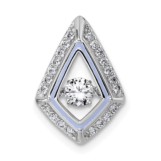 Sterling Silver Rhodium-plated Vibrant Moving CZ with Light Purple Enamel Kite-shape Chain Slide Pendant