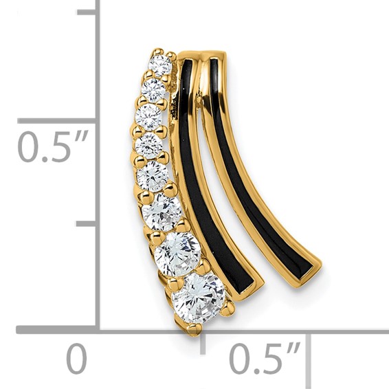 Sterling Silver Gold-tone Black Enamel and CZ Chain Slide Pendant