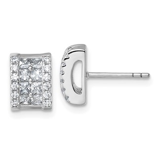 Sterling Silver Rhodium-plated Pave CZ Rectangle Post Earrings