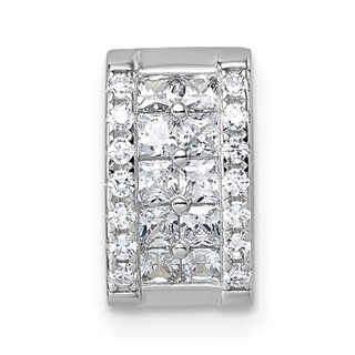 Sterling Silver Rhodium-plated Pave CZ Rectangle Chain Slide Pendant